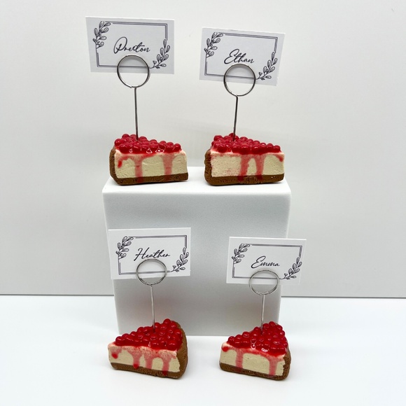 Cherry Cheesecake Place Card Holders –Set of 4 Handmade Clay Dessert Table Decor - Picture 10 of 16